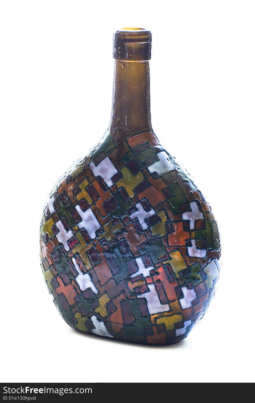 Stained glass bottle on a white background