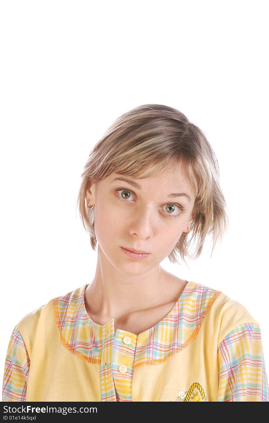 Cute sleepy teenager over white background