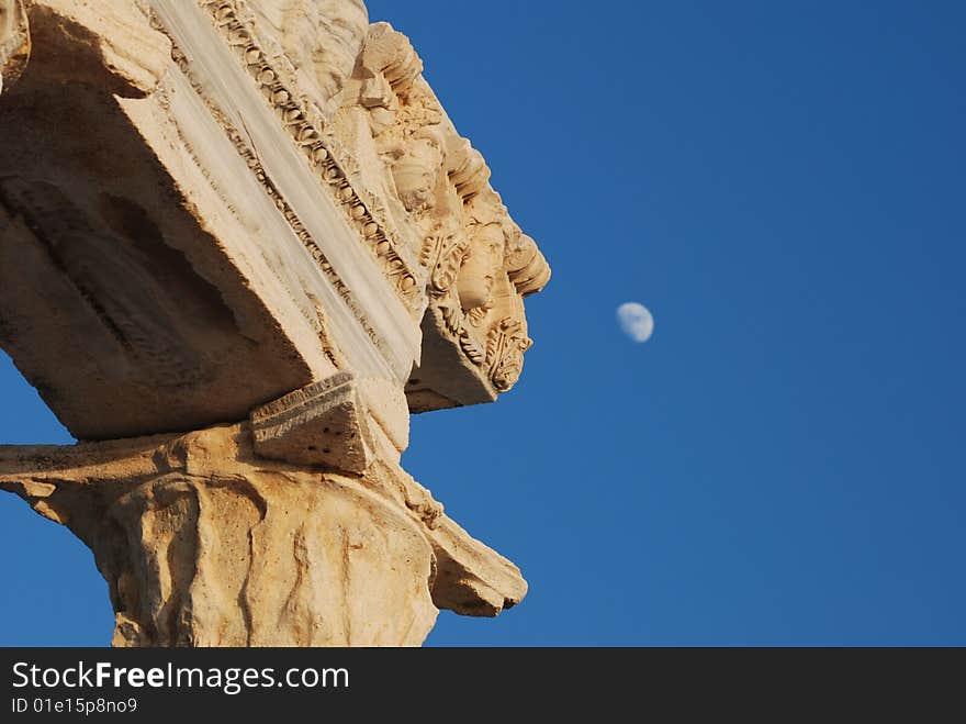 Goddess facing the Moon in the ancient temple