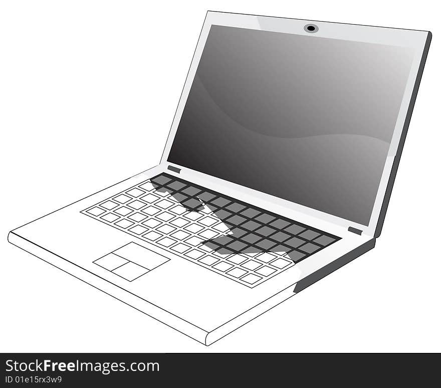 Laptop- half blueprint, vector illustration