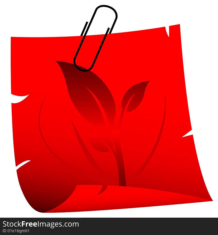 Floral red notepaper, vector illustration