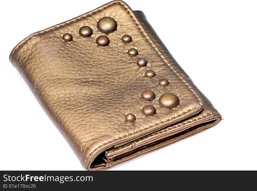 Leather wallet isolated on white.