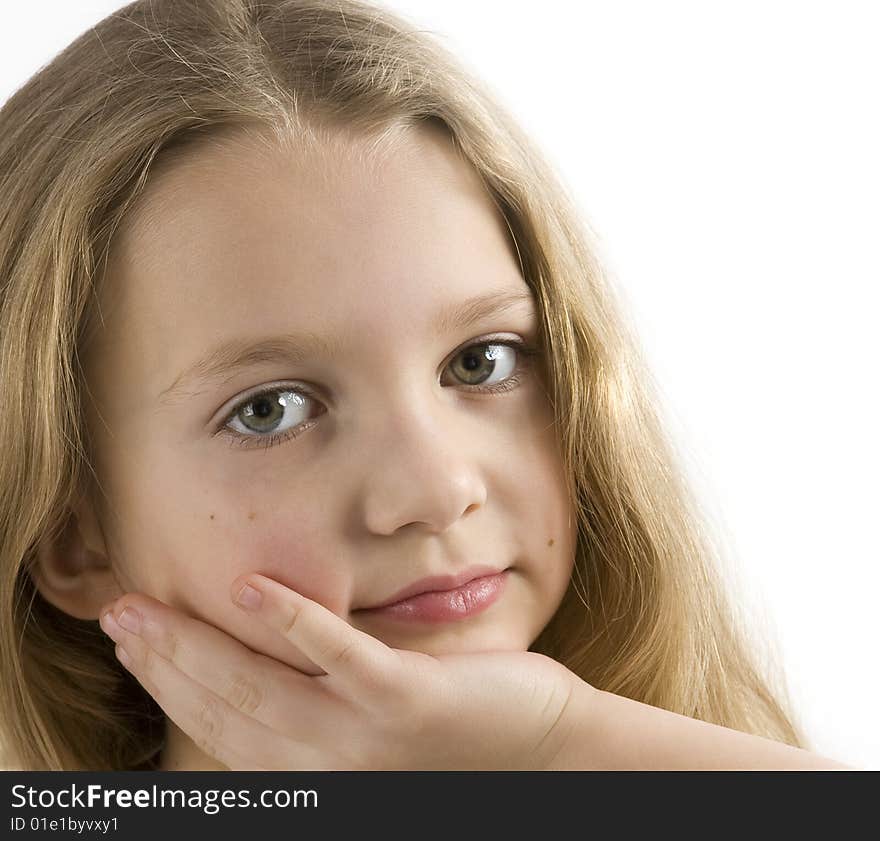 Portrait of a young girl on a white background. Portrait of a young girl on a white background