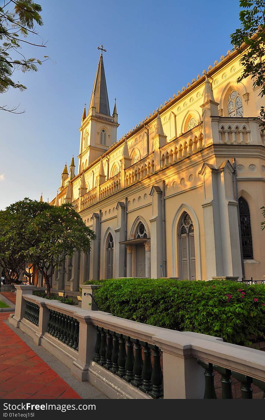 Side profile of church against evening sky. Side profile of church against evening sky