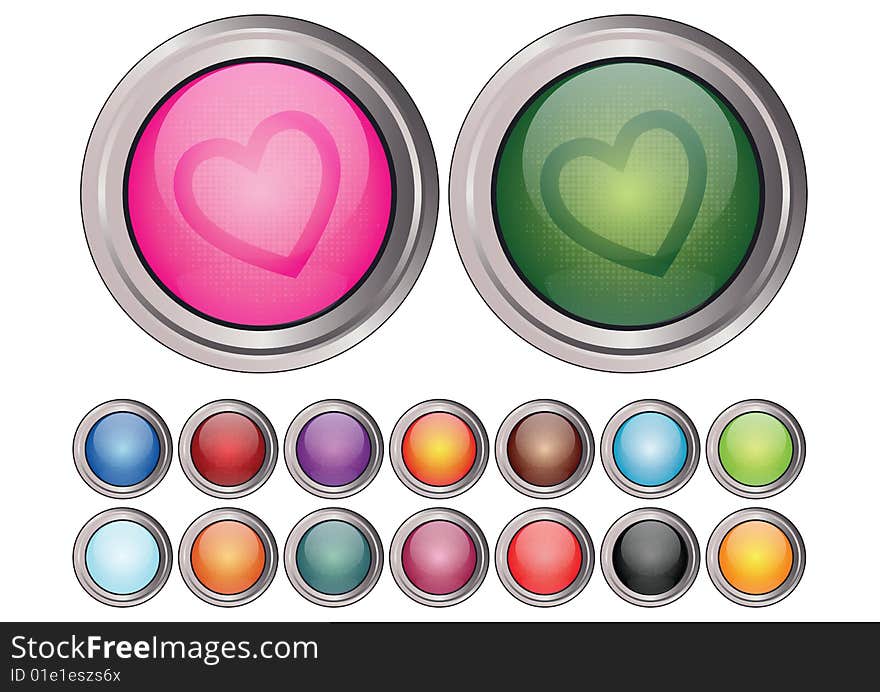 Color glassy heart buttons using to your web icons. Color glassy heart buttons using to your web icons