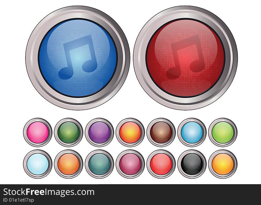 Color glassy music buttons using to your web icons. Color glassy music buttons using to your web icons