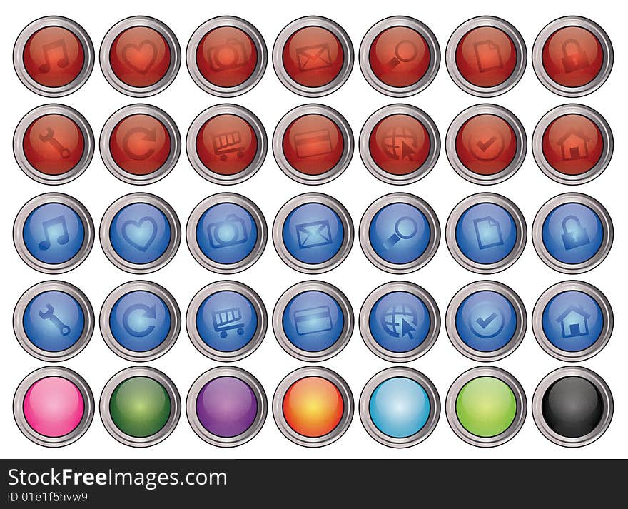 Color glassy buttons using to your web icons. Color glassy buttons using to your web icons