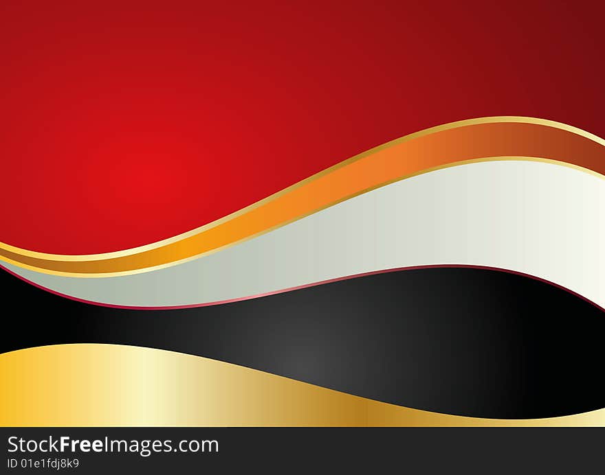 Abstract wavy style colorful golden red background, also