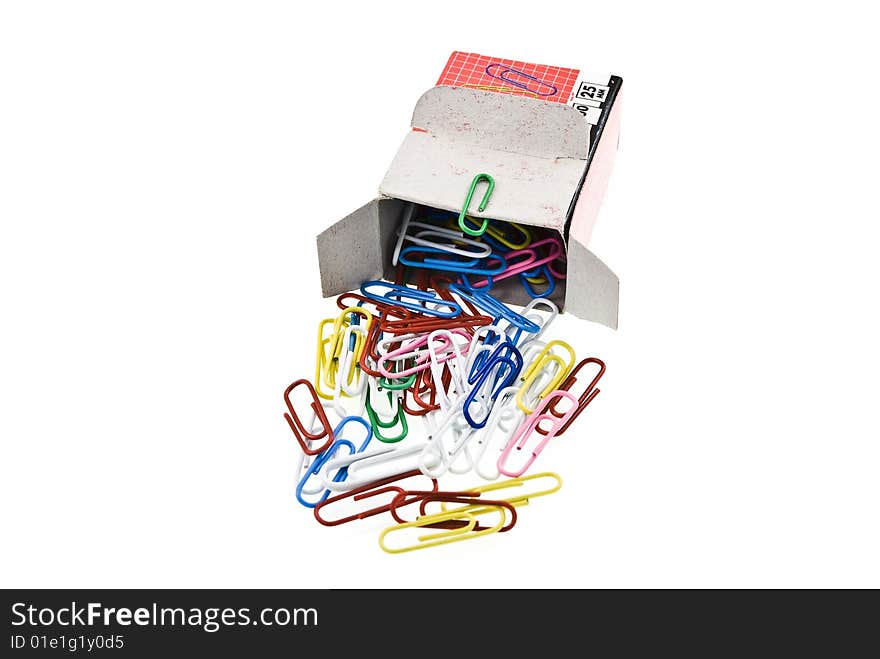 Paper clips poured from box