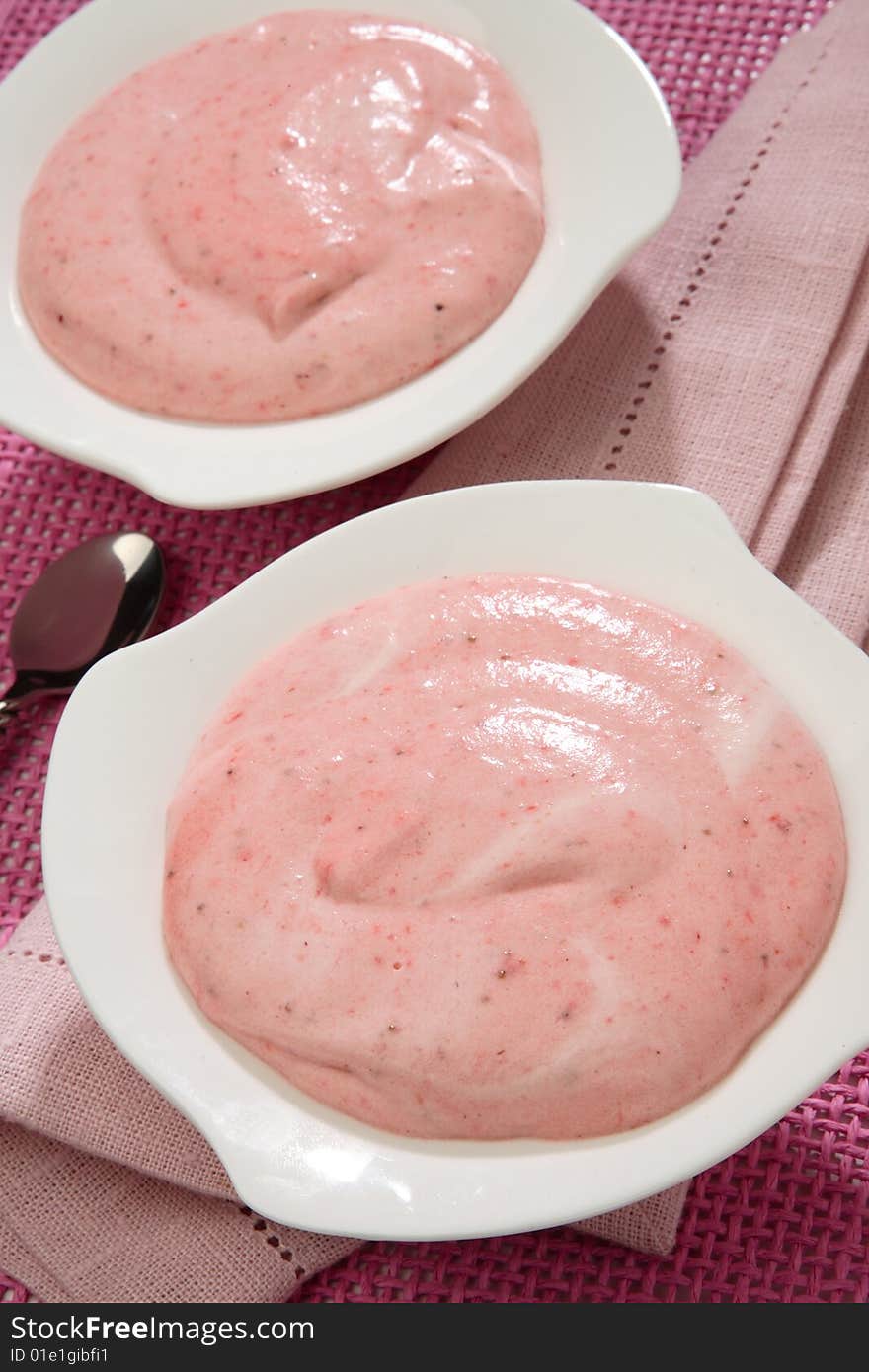 Strawberry cream dessert on plate