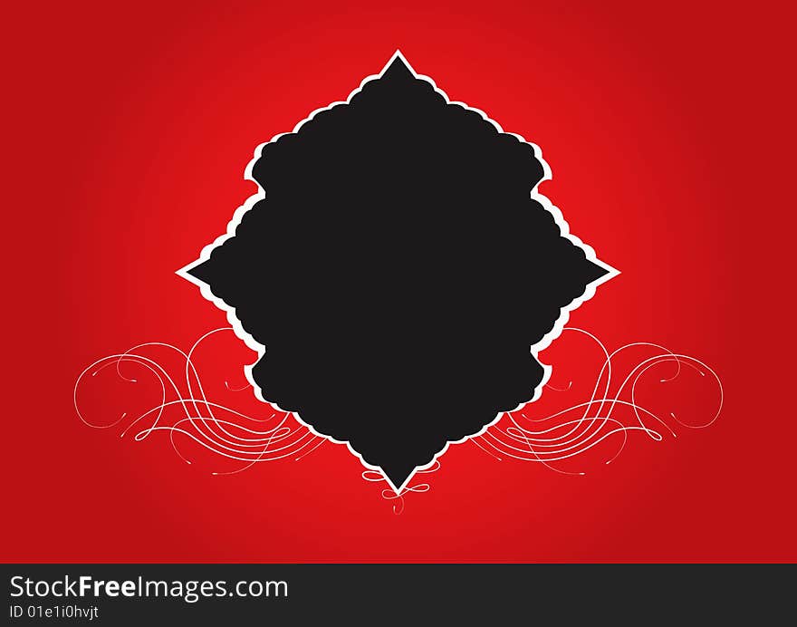 Ornamental black frame in red background. Ornamental black frame in red background