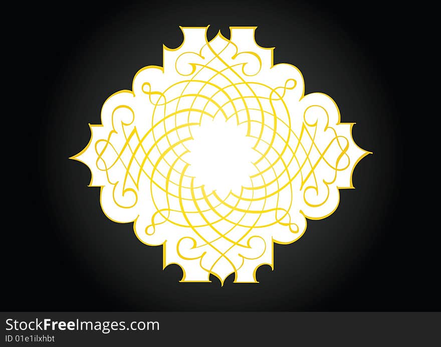 Ornamental gold frame in black background