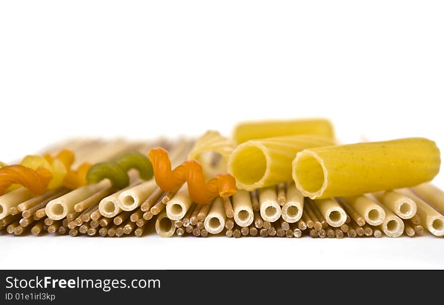 Colorful noodles frame on a white background