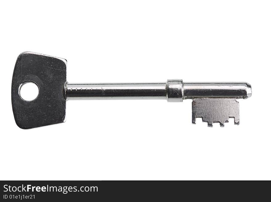 Single metal doorkey isolated against white background