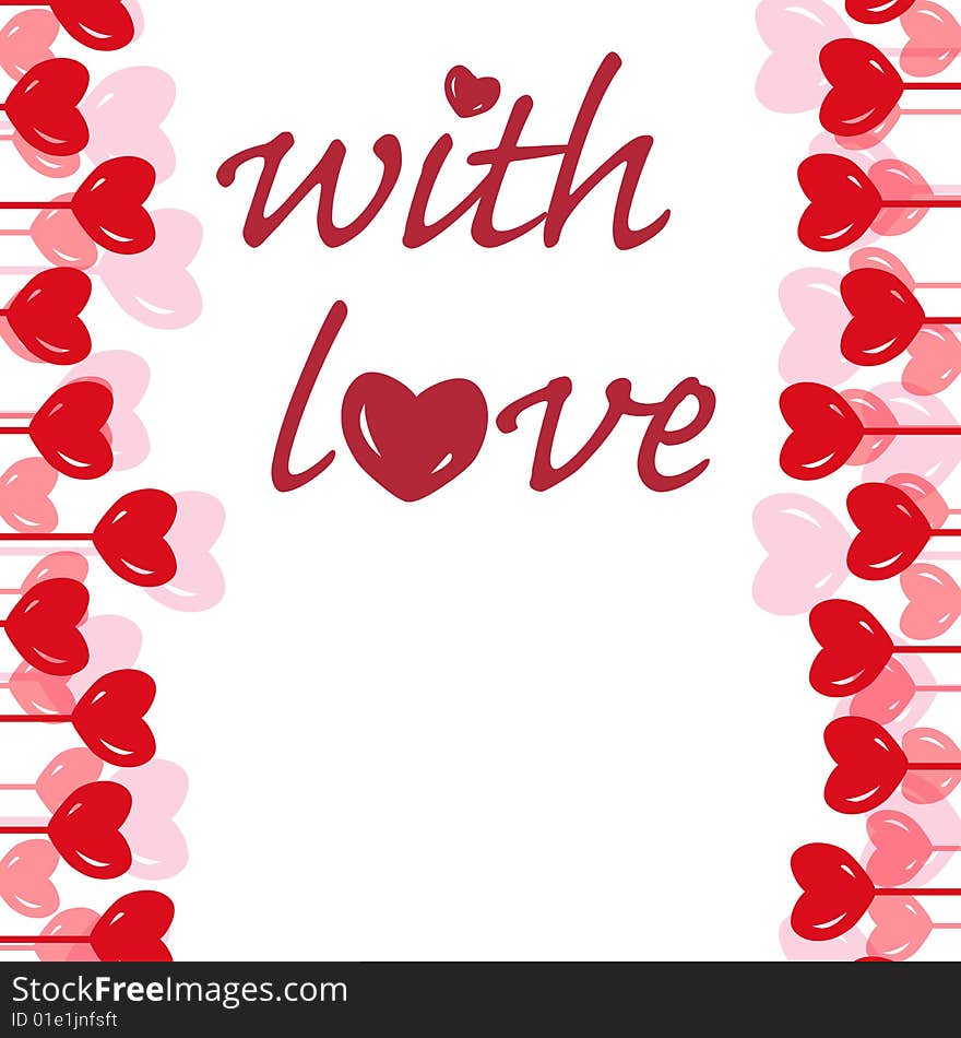 With love - Valentine background with much red hearts on white. Valentine frame and border.