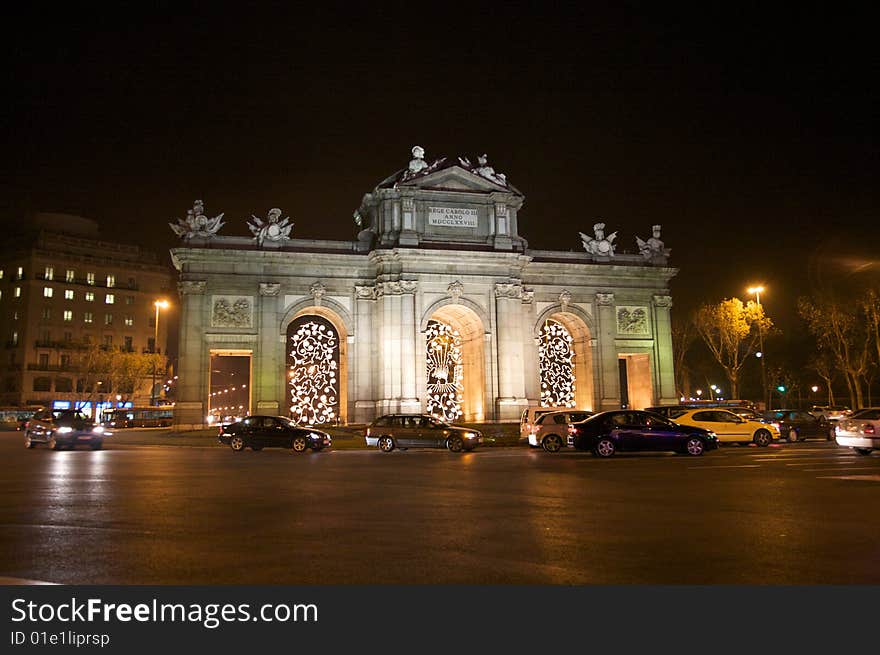 Alcala door square at night