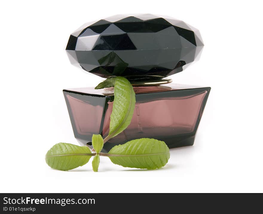 perfume with green leafs