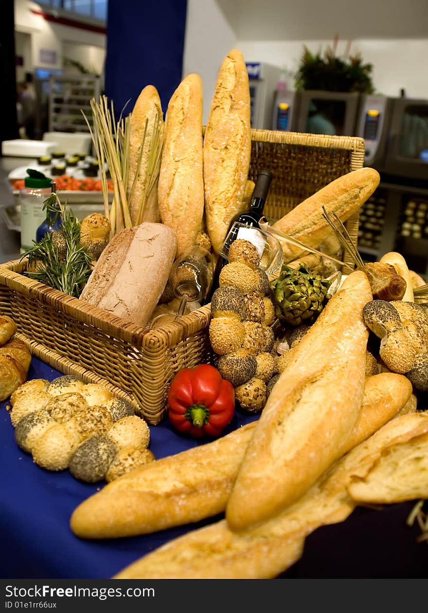 Bakery with bread assortment on table