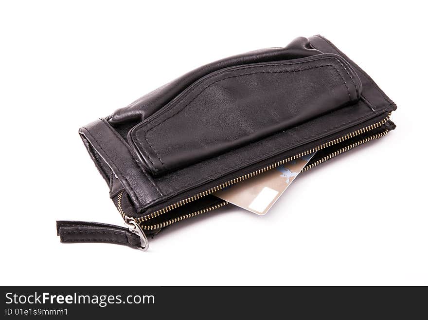 Black leather wallet on a white background