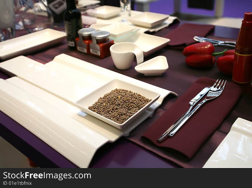 Table arrangement with snack porcelain. Table arrangement with snack porcelain