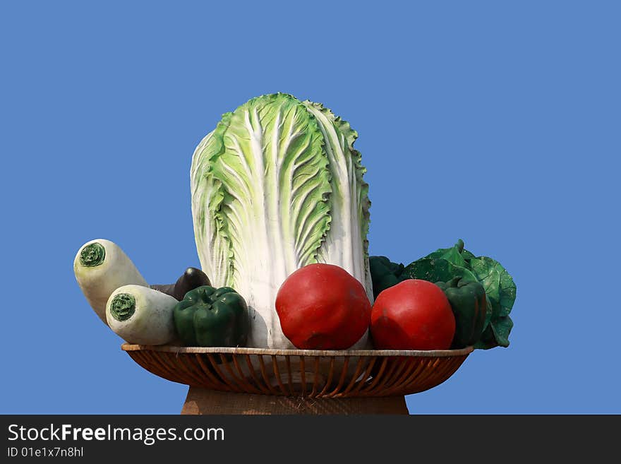 A simulated sculpture of various vegetables