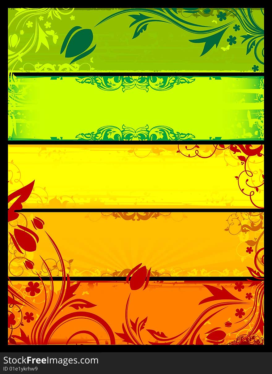 Green, yellow and red floral background