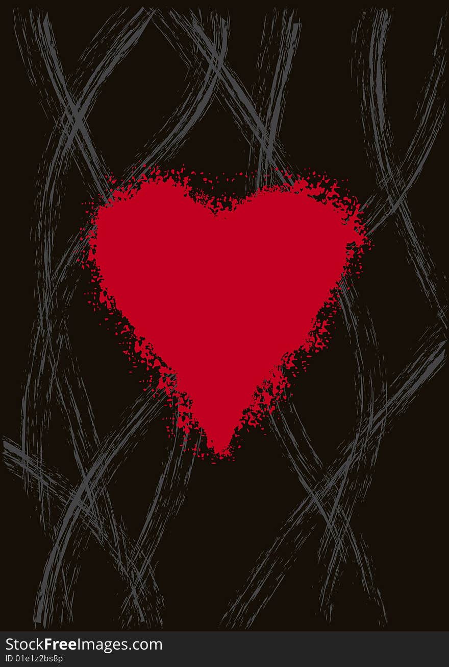 Grundgy red love heart on black