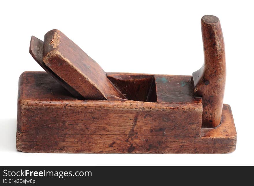 Old wooden plane on a white background