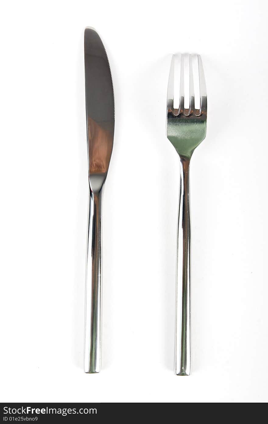 Knife and fork in white background