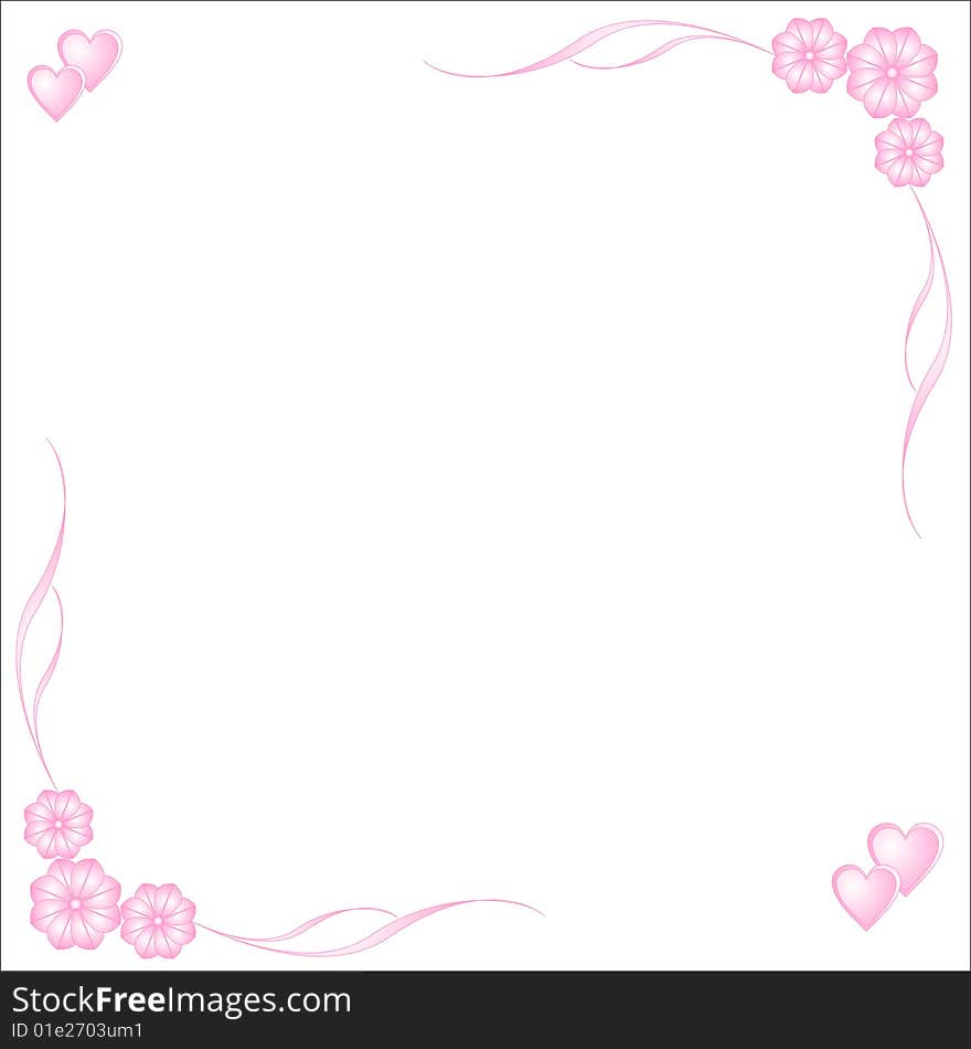 Tender pink flowers and hearts on a white background. Tender pink flowers and hearts on a white background.