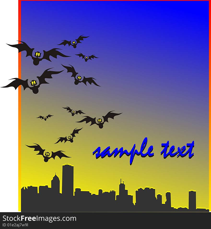 Bats on silhouette of the night city. Bats on silhouette of the night city