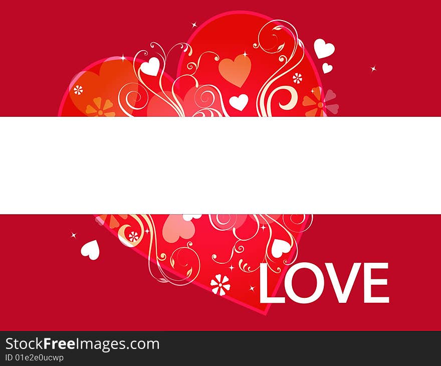 Illustration of love banner with hearts