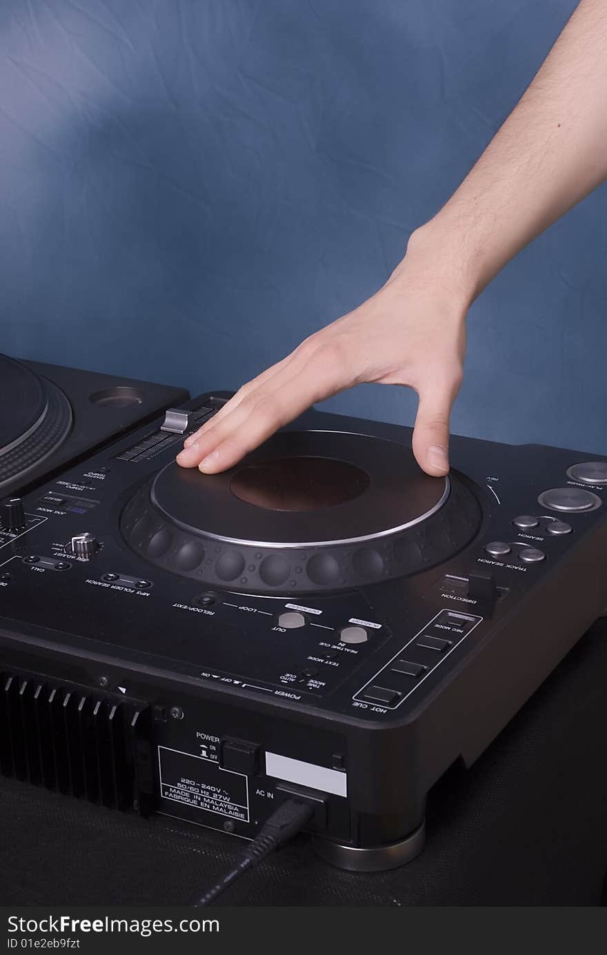 Dj hand use player and mixing. Dj hand use player and mixing