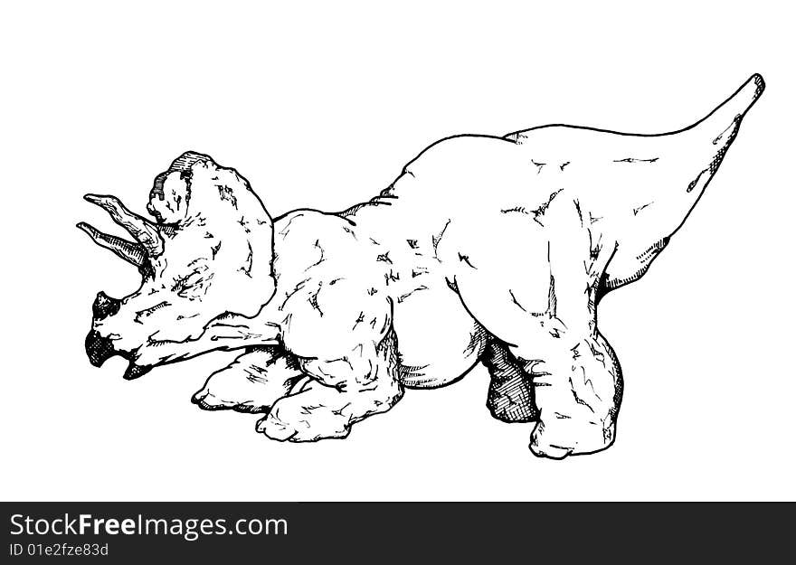 Pen and ink drawing of a triceratops spot illustration perfect for an educational book on dinosaurs.