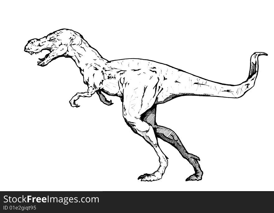 Pen and ink tyrannosaurus rex spot illustration perfect for an educational dinosaur book.