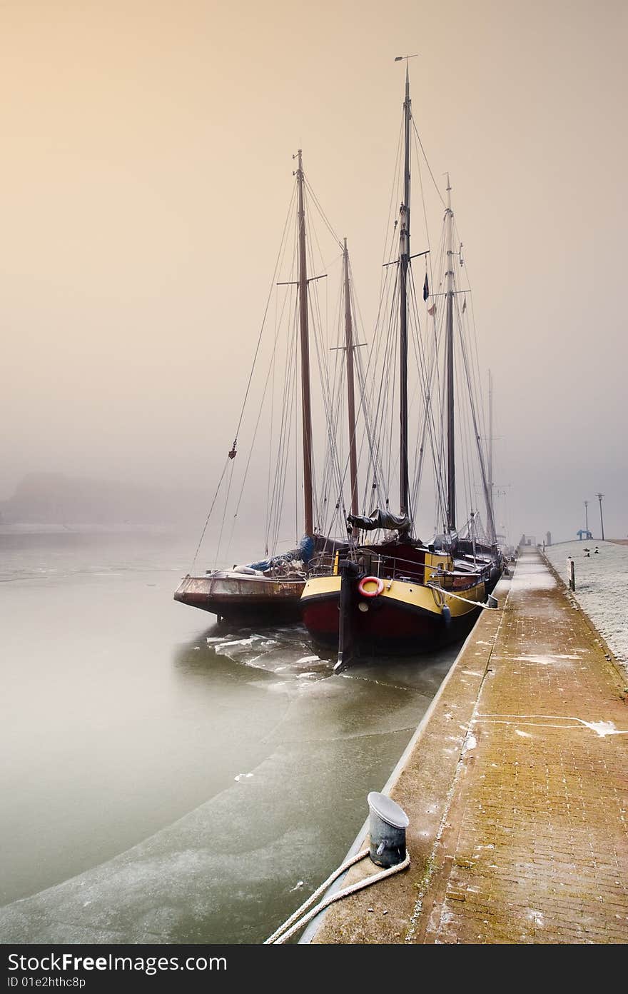 Sailing boat on a cold day in winter