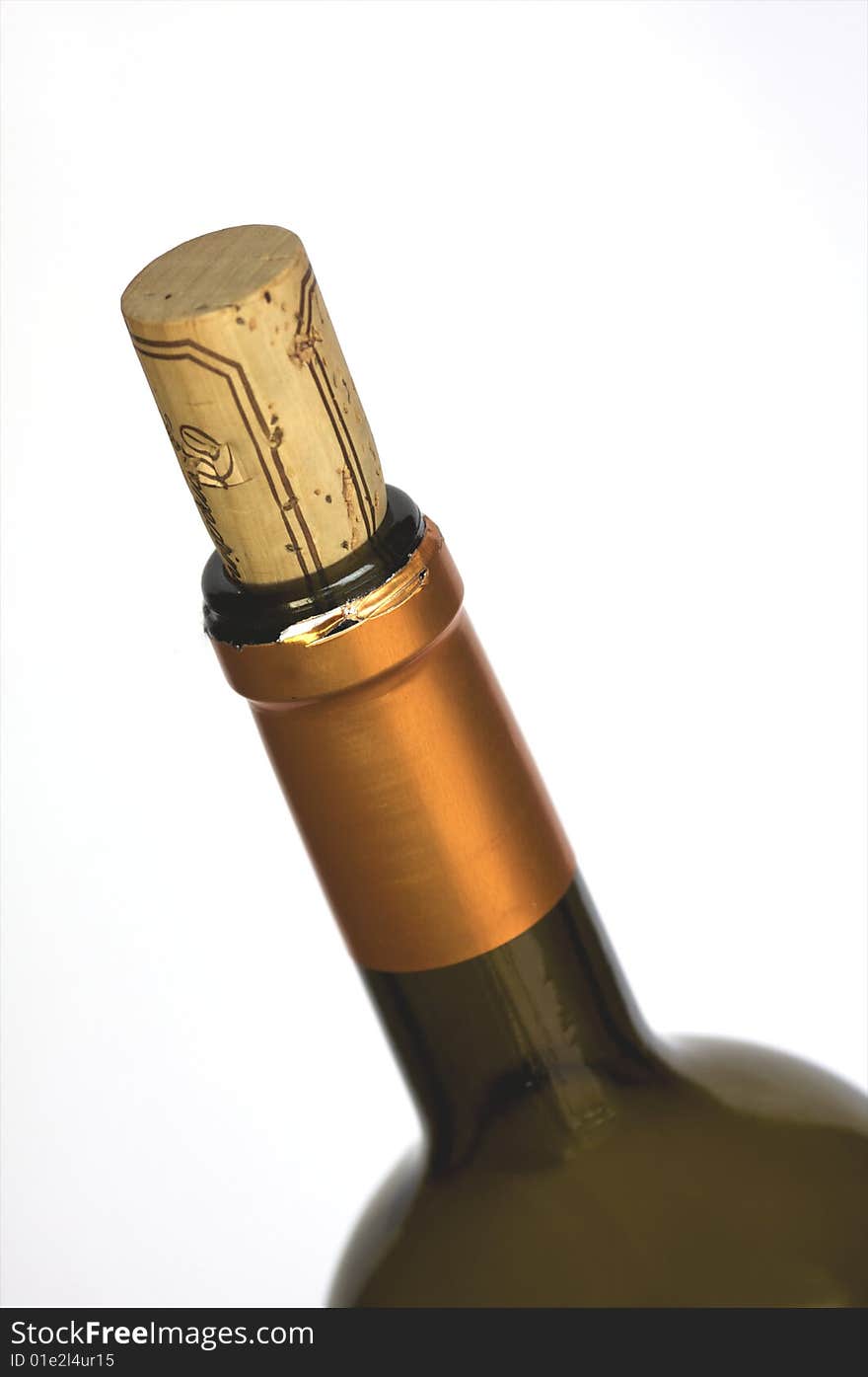 A closeup of a wine bottle with cork