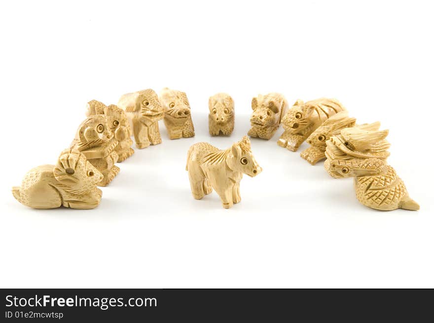 12 animals of Woodcarving Chinese sign. 12 animals of Woodcarving Chinese sign