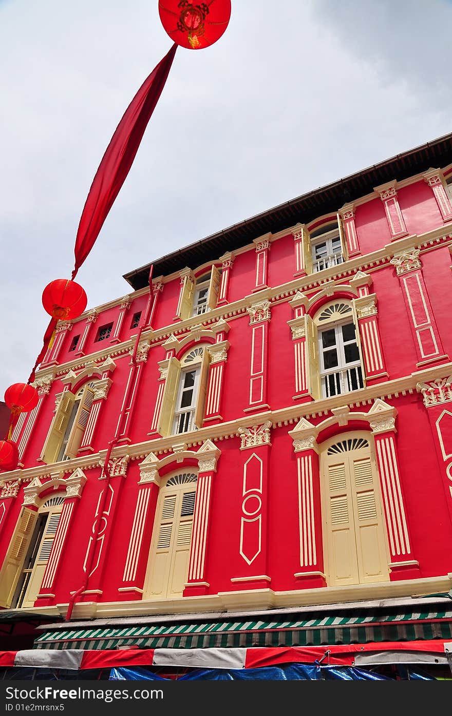 Brightly painted traditional shop houses in Chinatown