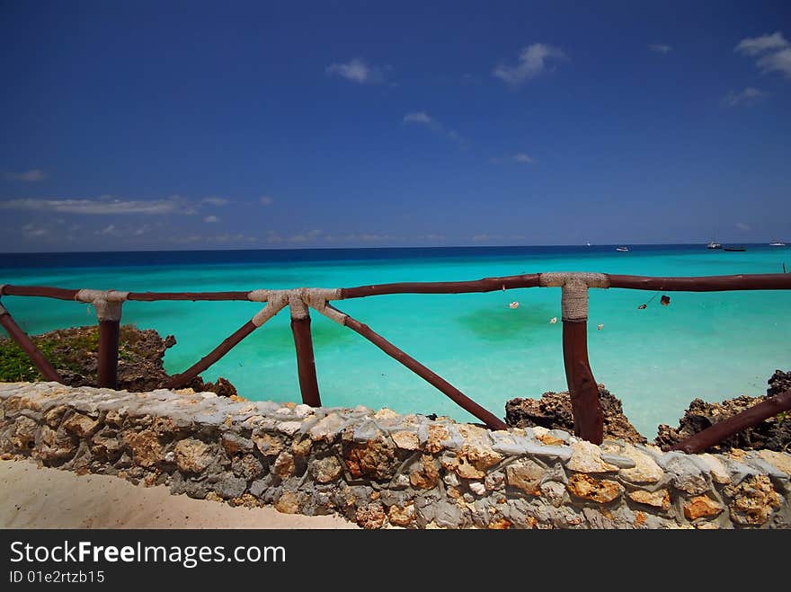 ocean wooden fence