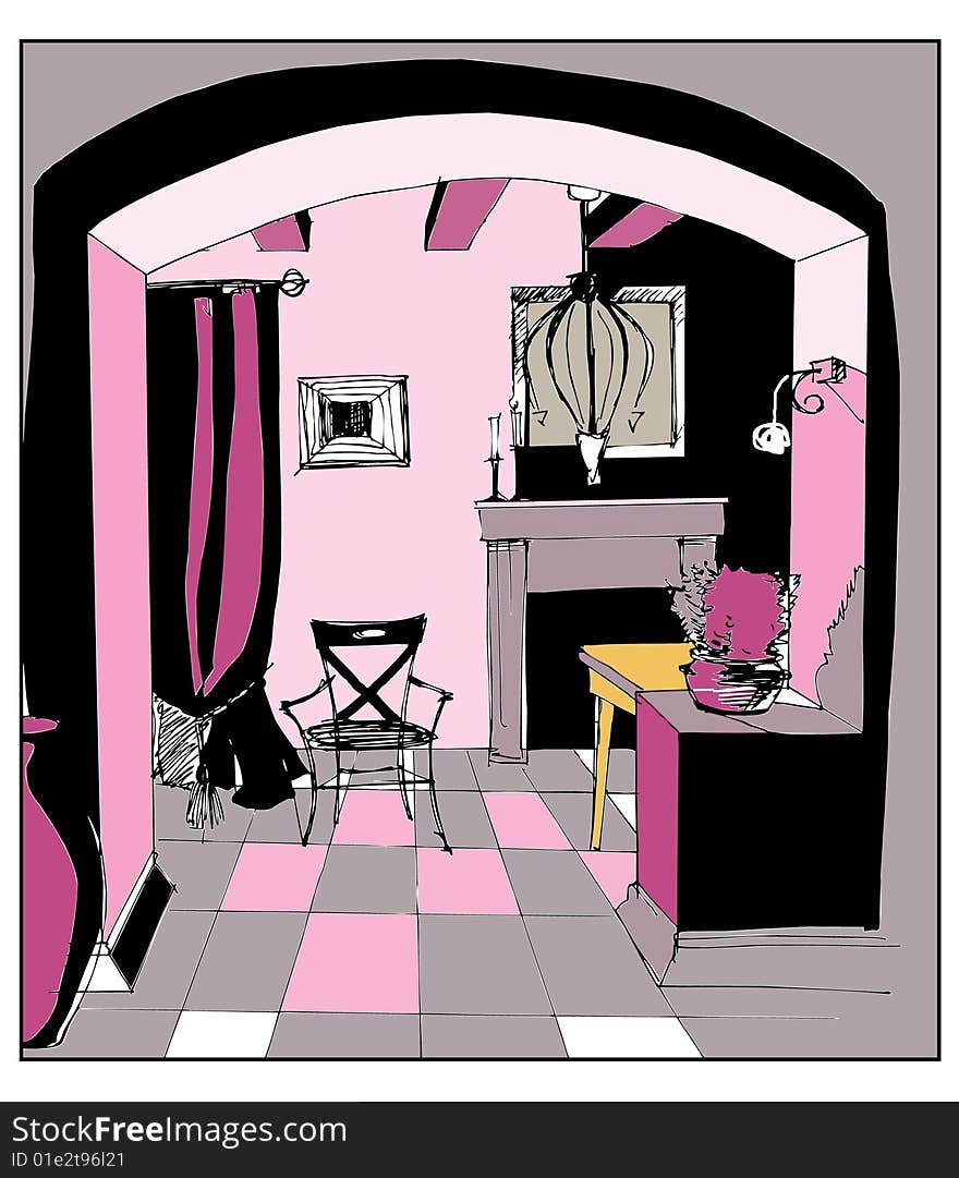 The art vector illustration of a fashion  reception-room. The art vector illustration of a fashion  reception-room