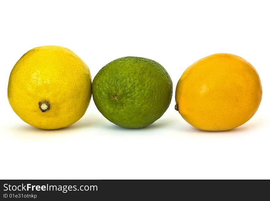 Lime and lemons isolated on white background. Lime and lemons isolated on white background