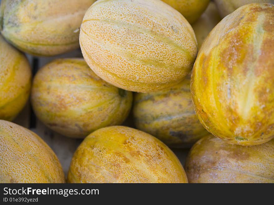 Fresh melons on croatian market - small depth of field