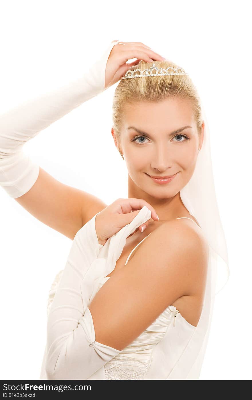 Beautiful bride posing with veil