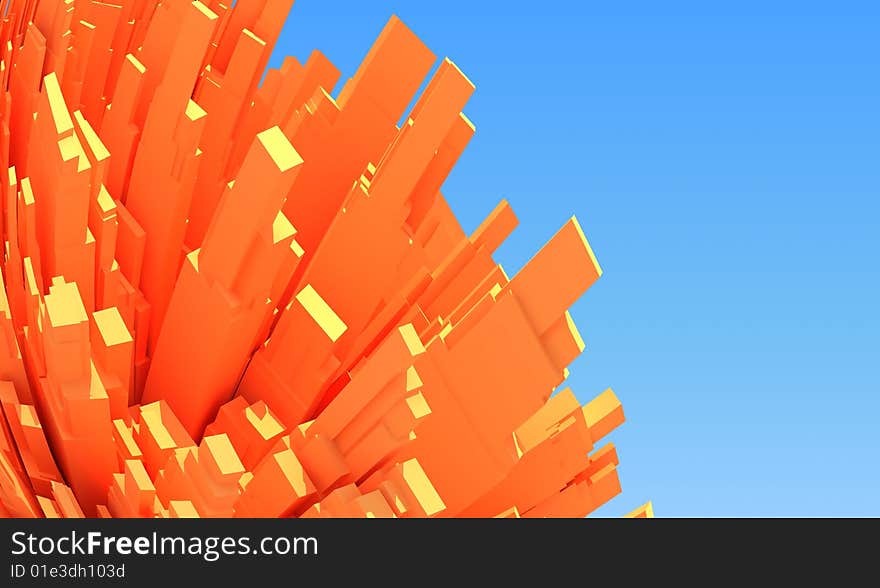 Abstract 3d city with orange buildings on sky background