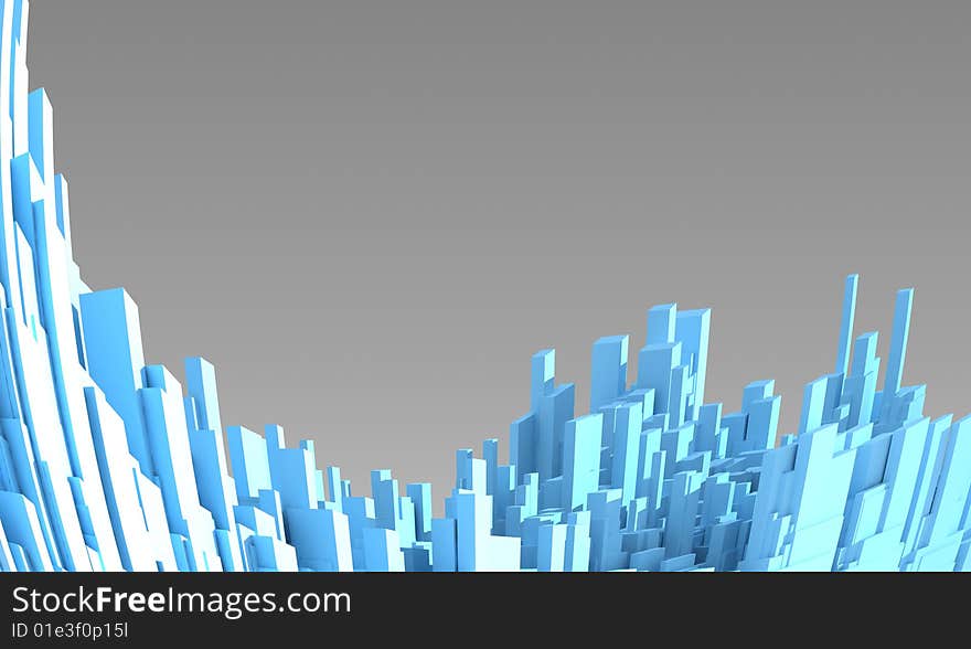 Abstract 3d city with blue buildings on gray background