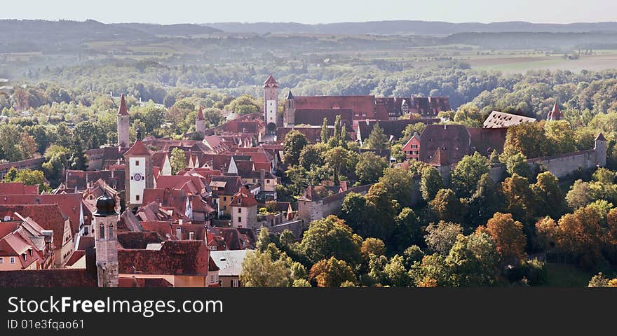 Panorama view of the suthern part of Rothenburg ob der Tauber