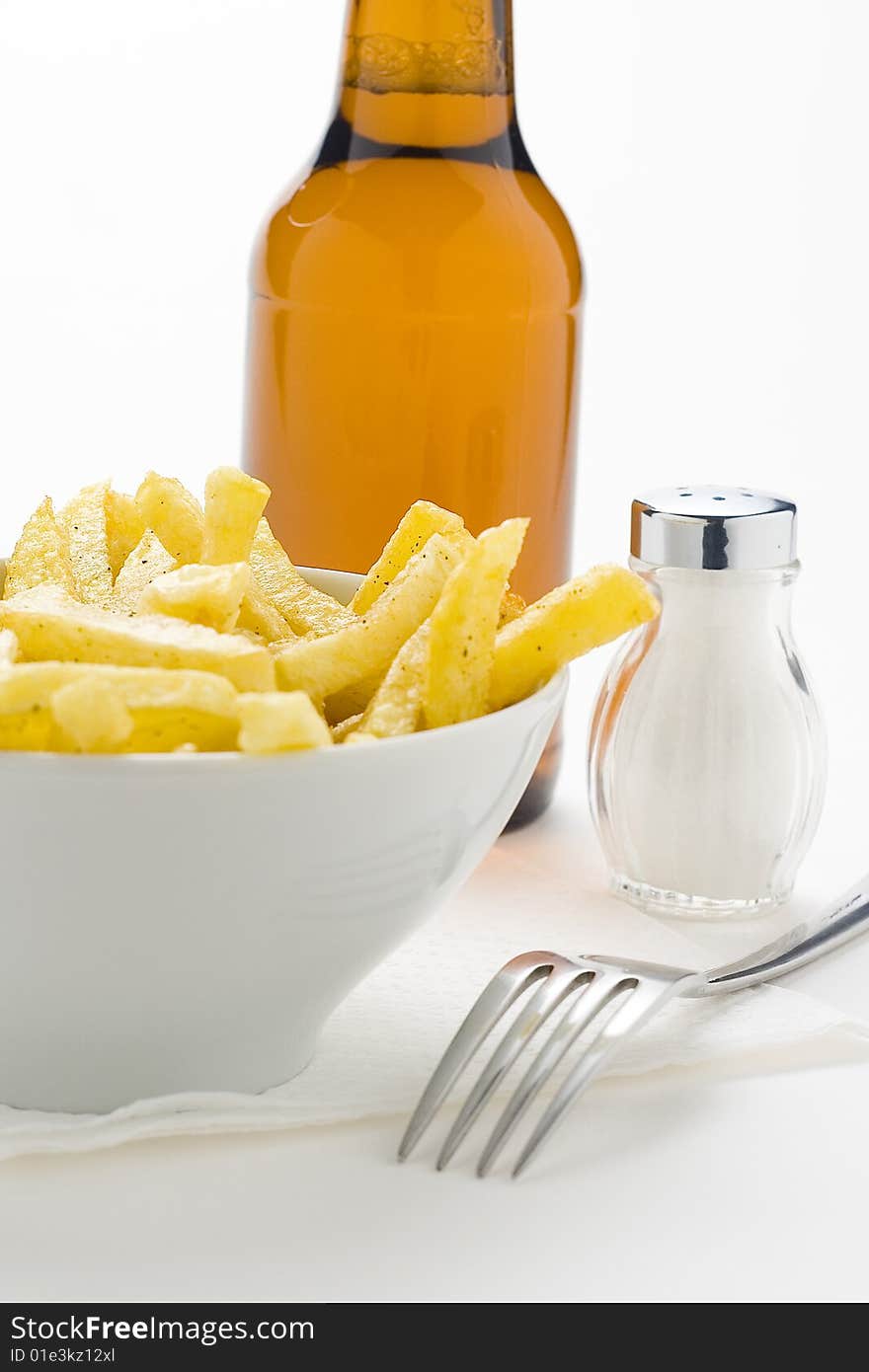 Bowl of homemade chips isolation on a white background