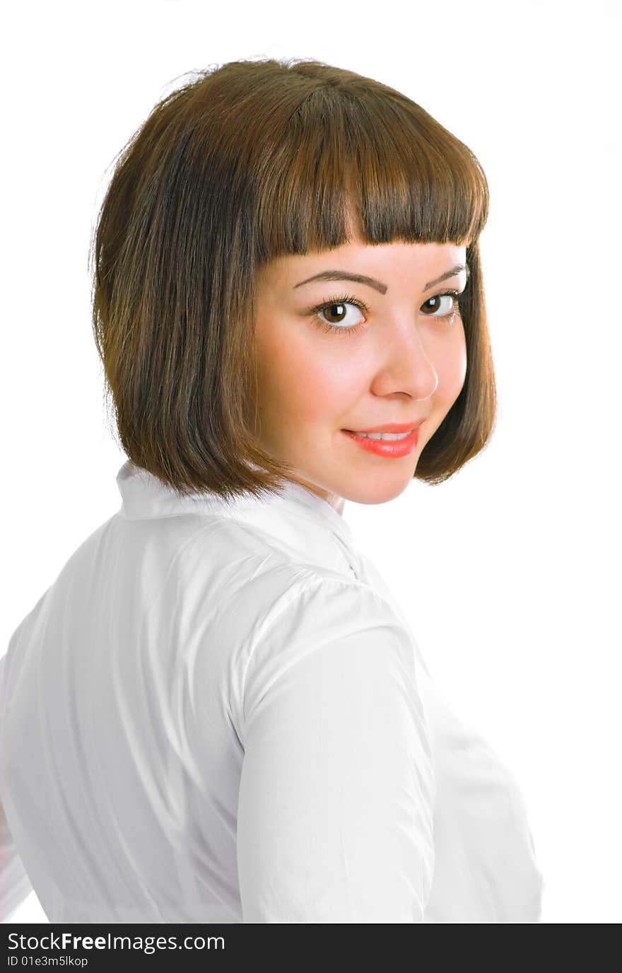 Portrait of attractive young girl on a white background. Portrait of attractive young girl on a white background