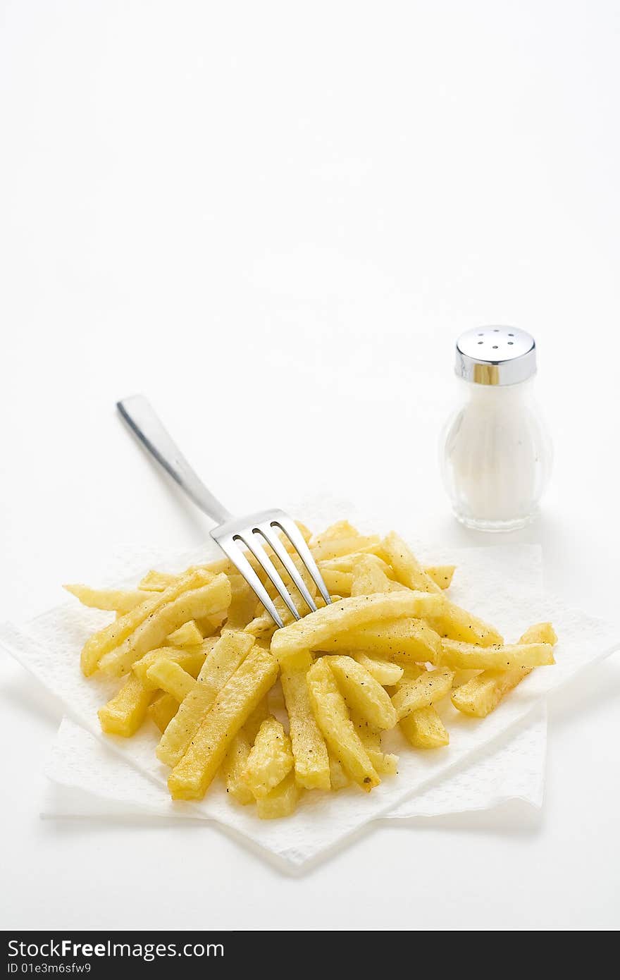 Bowl of homemade chips isolation on a white background